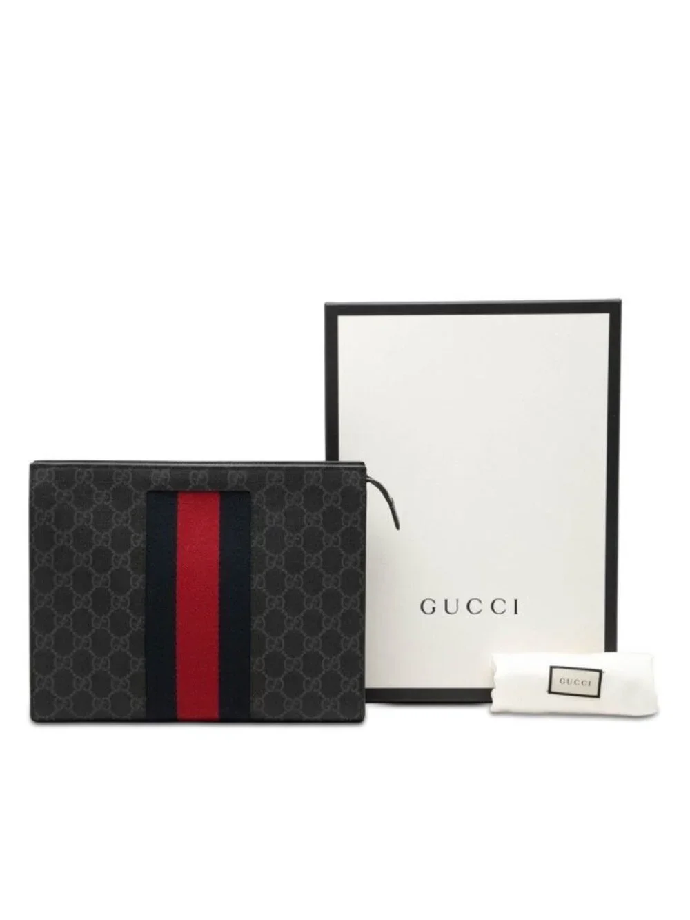 Gucci GG Supreme Sherry Line Clutch Black Leather